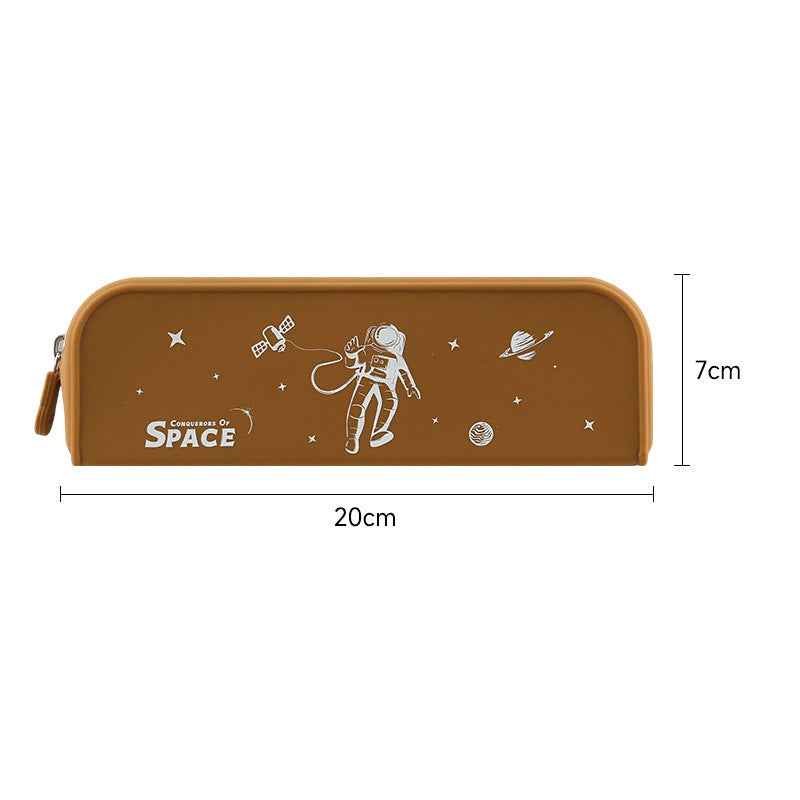 Space Theme Eco-Friendly Silicone Pencil Case Pen Pouch Brown
