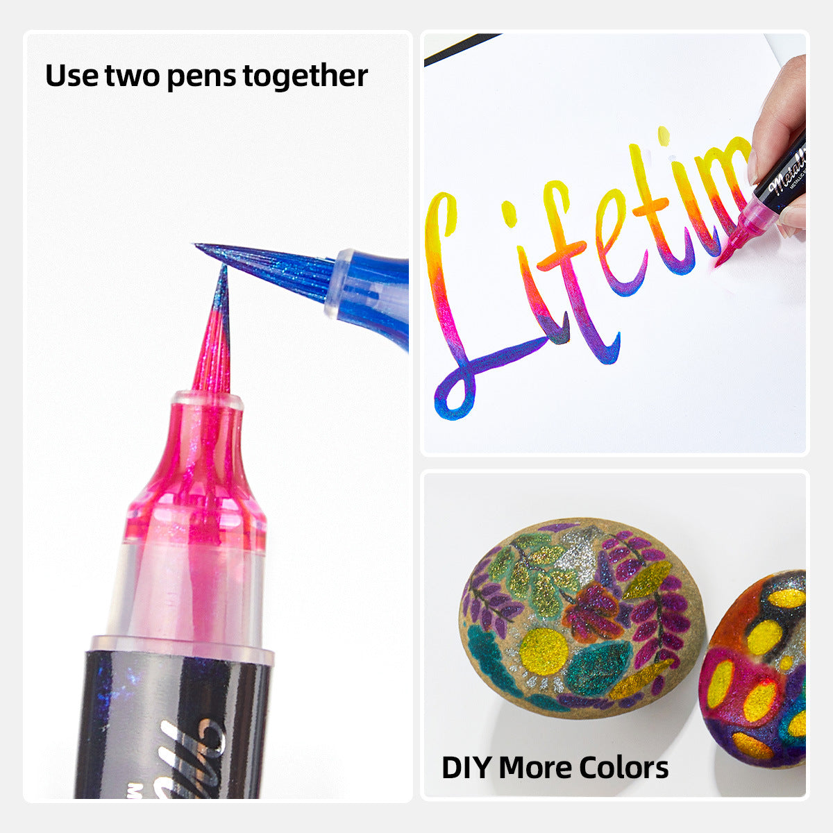 Flexible Brush Pens Metallic 8 Colors for Art Drawing Calligraphy