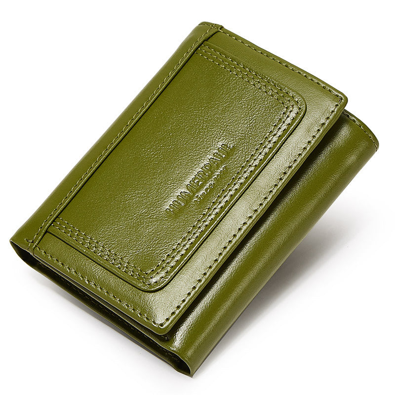 RFID Men's Coin Purse,Top Grain Cowhide Leather Zip Wallet Red