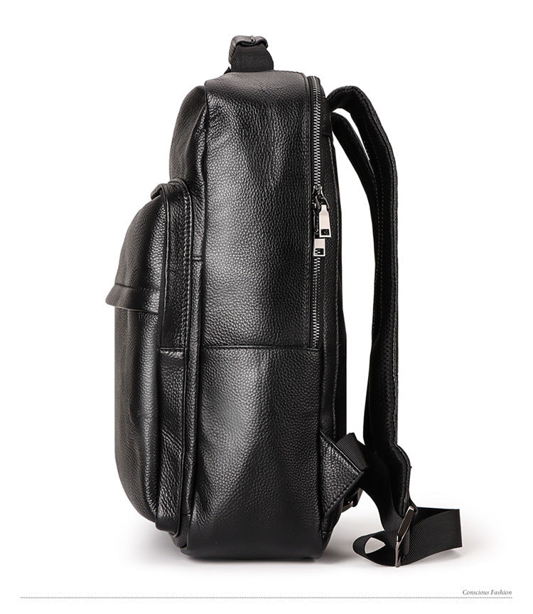 Black Genuine Leather Business Laptop Men's Backpack