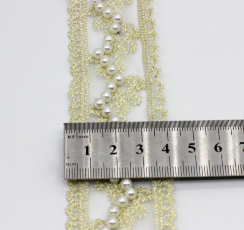 Organza-Spitzenbandbesatz mit Perlen, Breite am Lineal