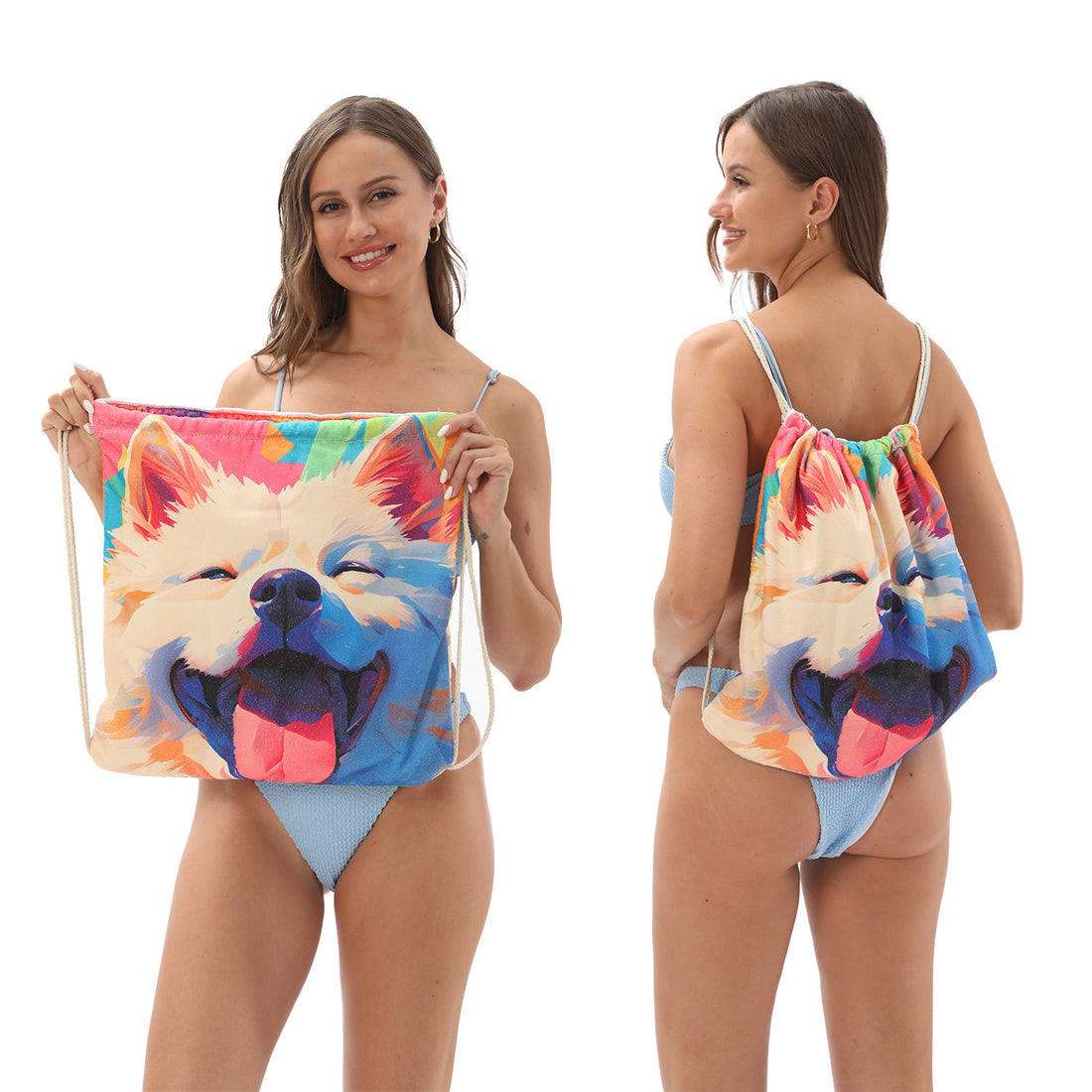 2-in-1 Foldable Printed Beach Towel Built-In Storage Bag