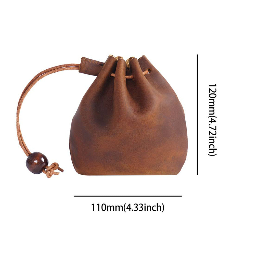 Leather Drawstring Coin Storage Pouch