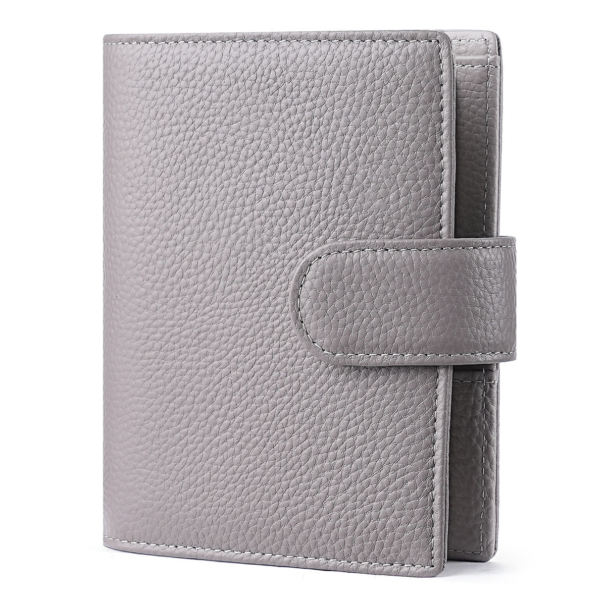 A7 Leather Pocket Notebook Wallet 6-Ring Binder Card,Cash & Coin Slots Grey