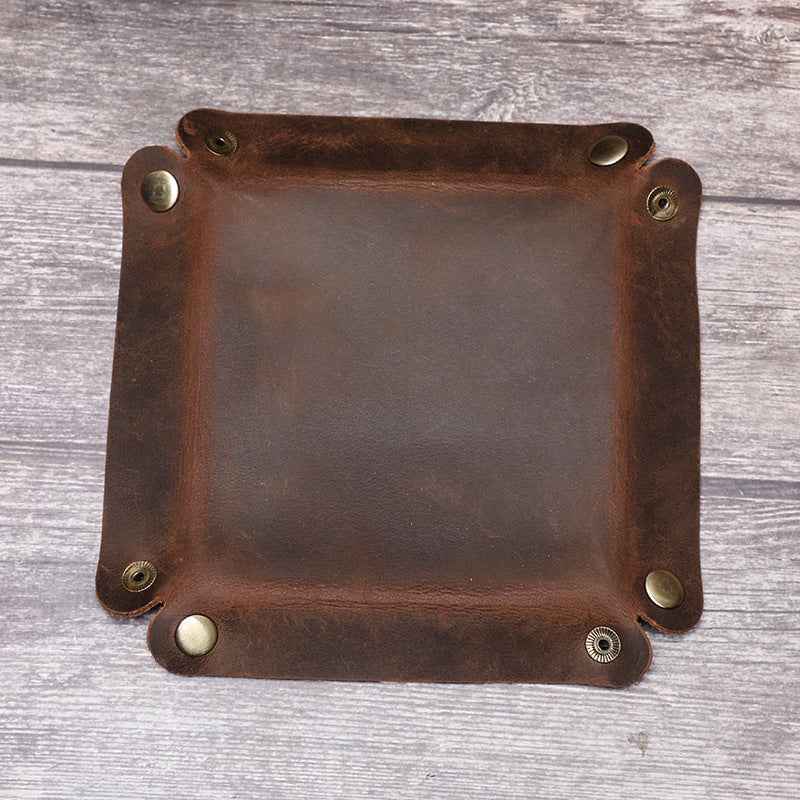 Small Genuine Leather Tray Organizer Desk Storage Box