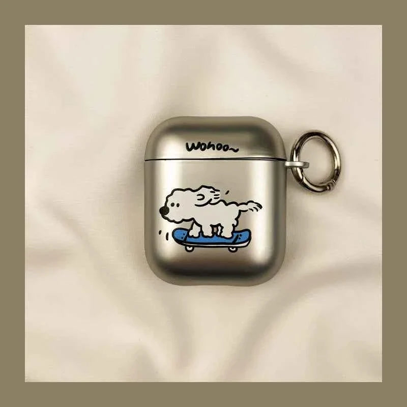 Metallic Cartoon Skateboarding Dog AirPods Case A