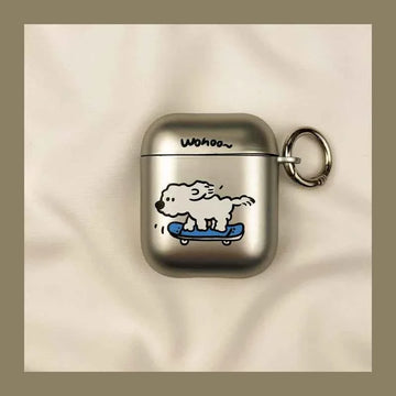 Metallic Cartoon Skateboarding Dog AirPods Case A