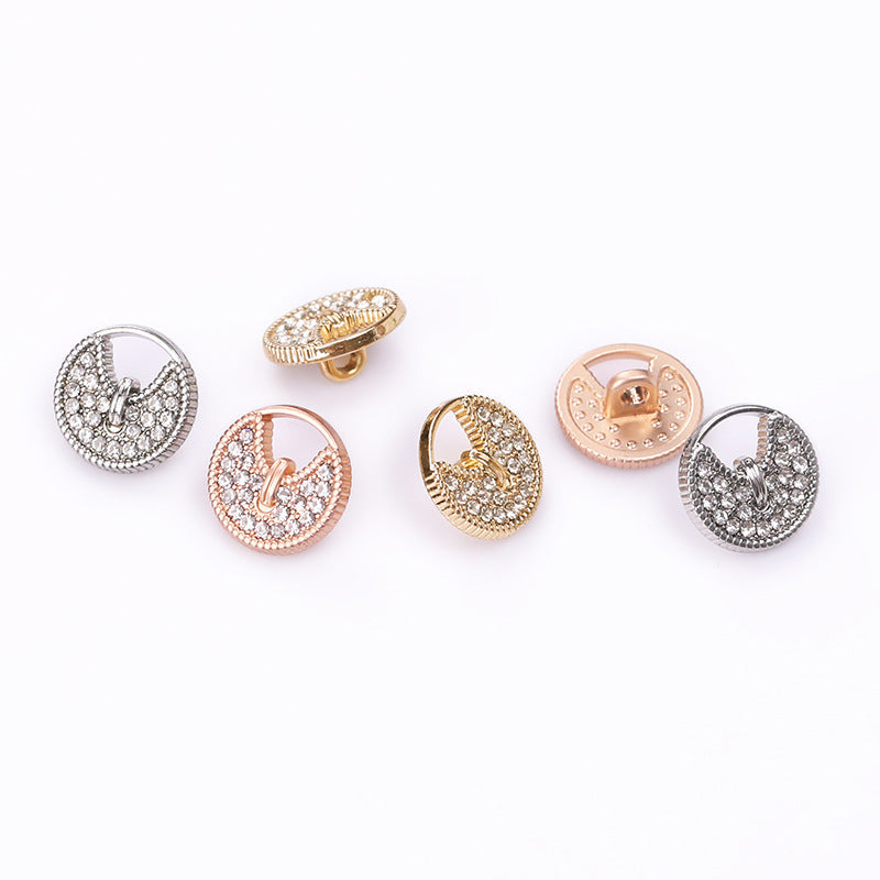Set of round rhinestone buttons in mixed finishes: silver, sand gold, and light gold