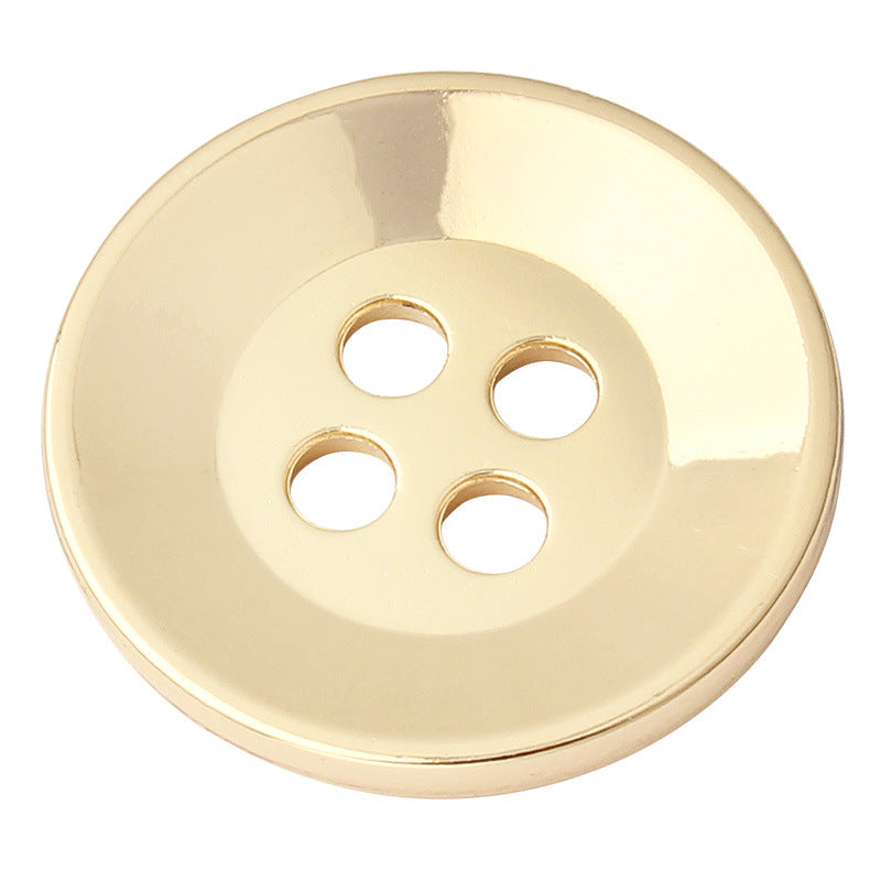 Gold metal 4-hole button, round, 11.5–25mm, for tailoring