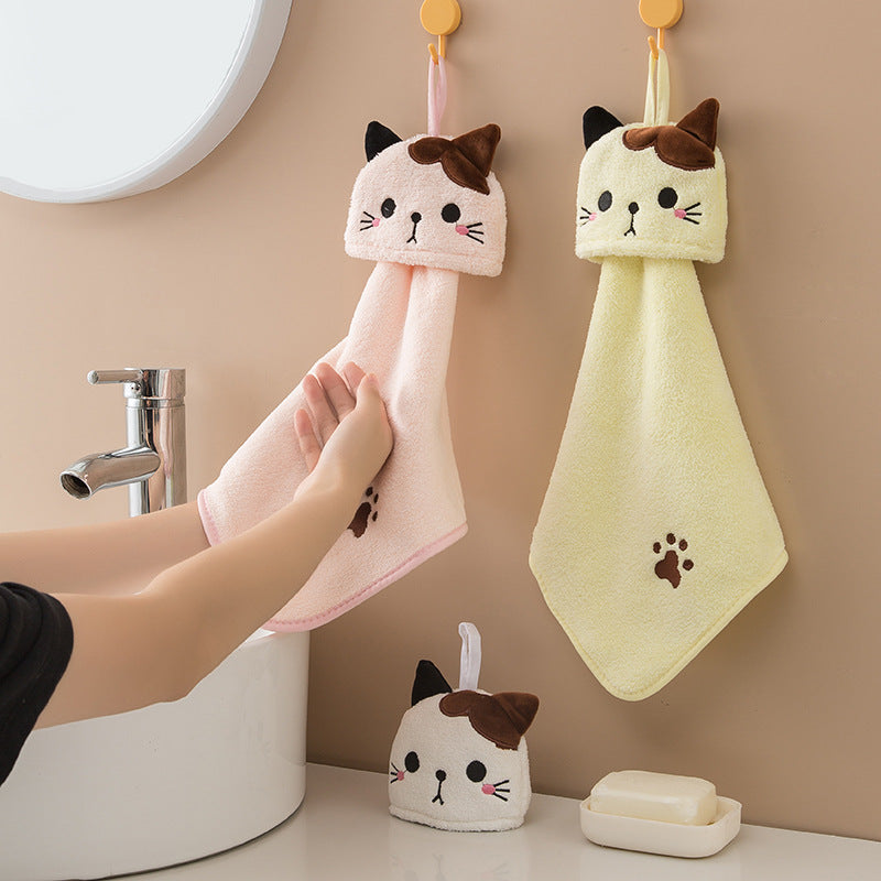 Embroidered Cat Coral Fleece Hand Towels 4-Pack