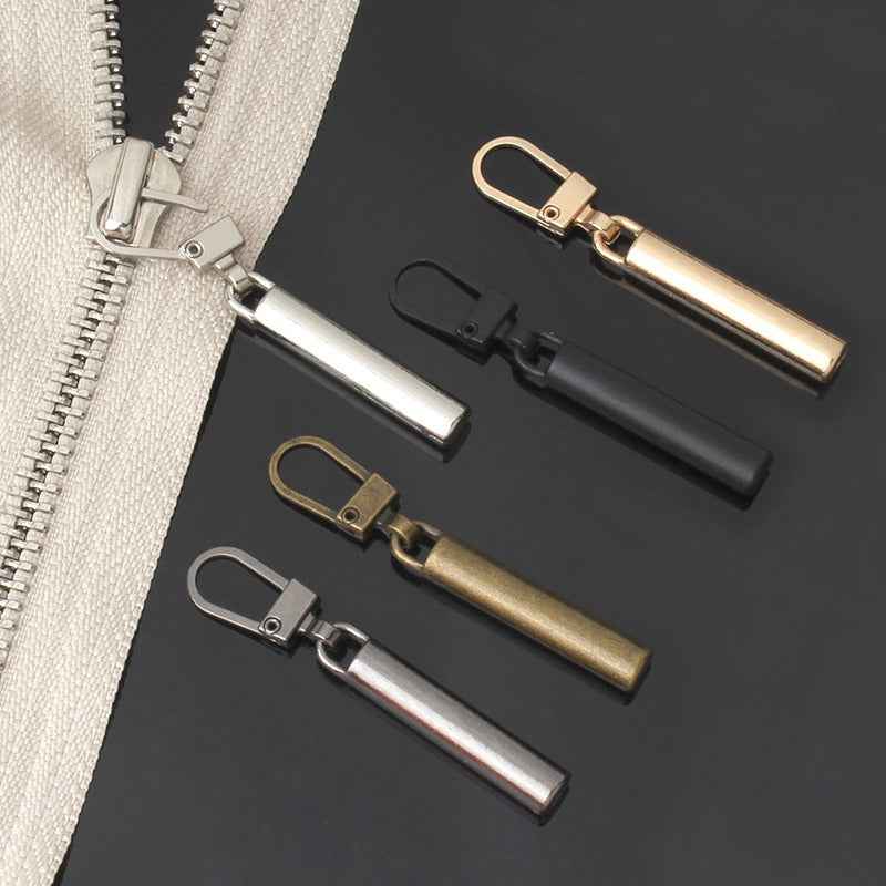 Detachable metal zipper pulls, slim 50x6mm set of 15, mixed finishes and colors