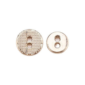 Runde 2-Loch Metallknöpfe, goldfarbener Flachknopf mit gepunkteter Struktur, 8–10 mm