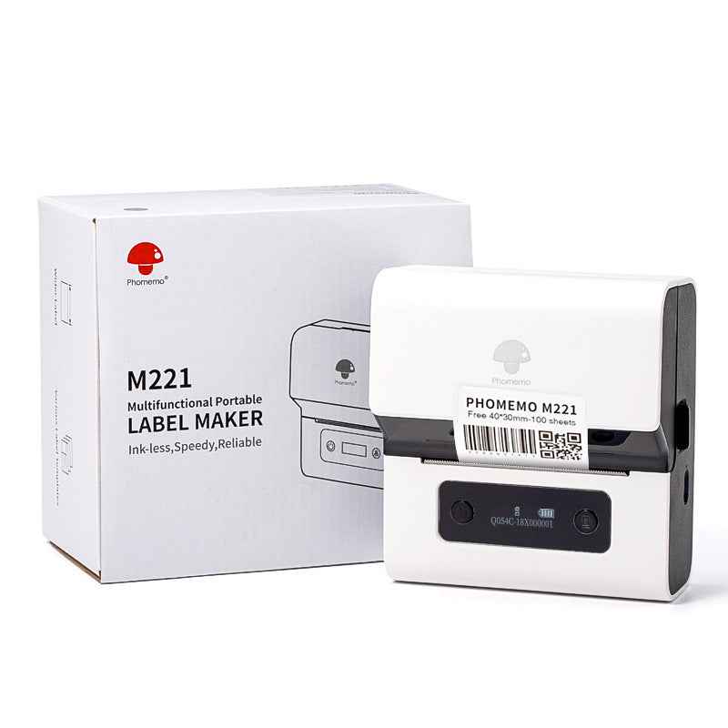 Phomemo M221 Label Makers- 3 Inch Barcode Label Thermal Printer White