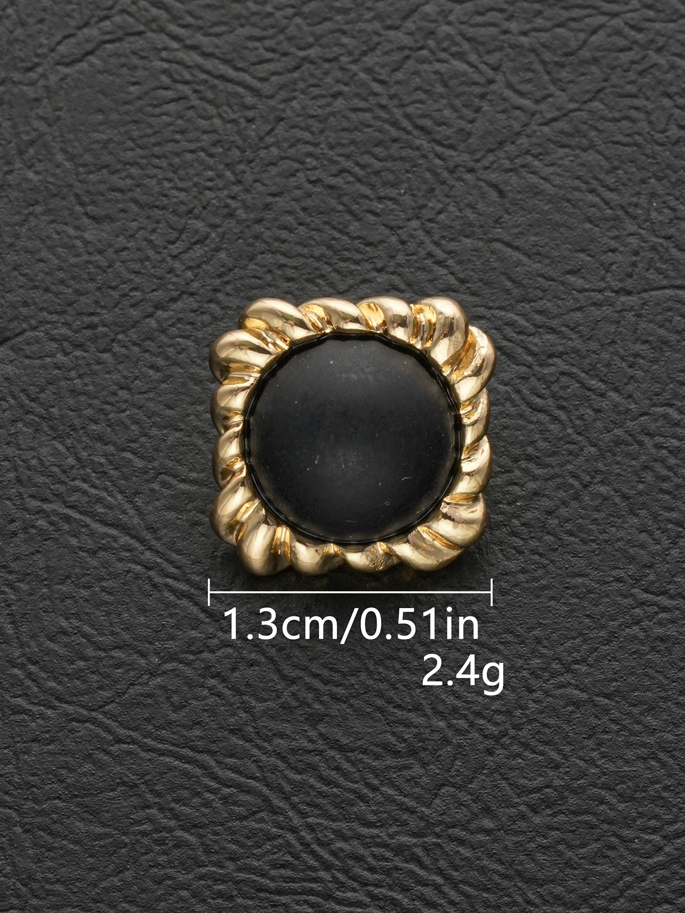 Black pearl square buttons, gold metal shank, 13mm, 20-pack