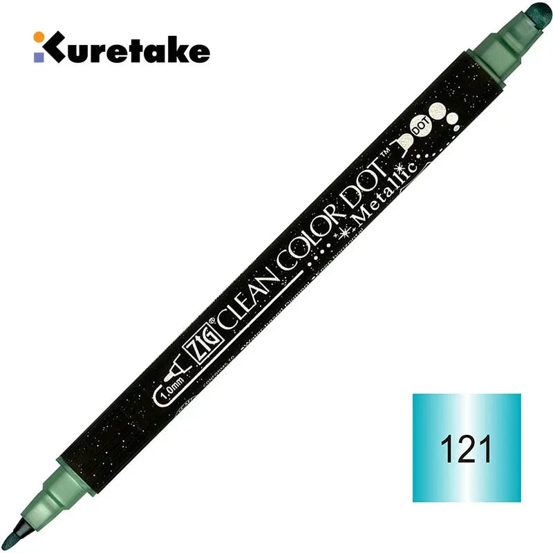 Kuretake ZIG Clean Color Dot Metallic TC-8100 – 2-Pack | Dual-Tip Metallic Dot & Brush Watercolour Marker | Journal / Illustration / Craft | Japan Kuretake ZIG Gold