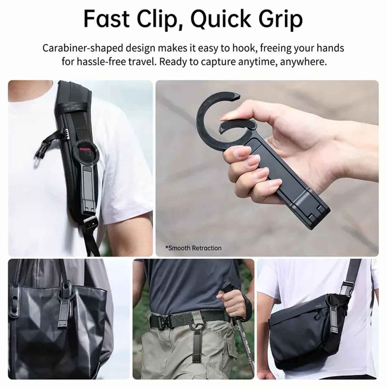 Aluminum Alloy Phone Tripod Carabiner-Mounted for iPhone