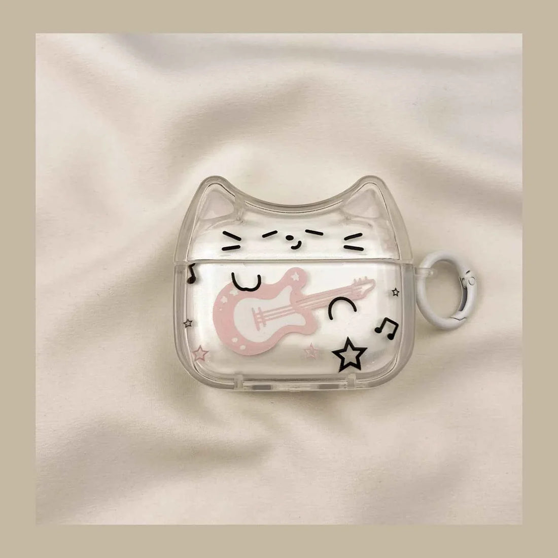 Cute Line Art Guitar Cat AirPods Case A