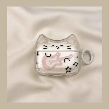 Cute Line Art Guitar Cat AirPods Case A