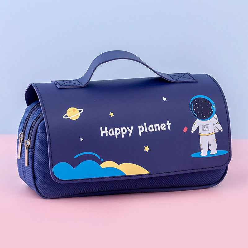 Cartoon Astronaut Pencil Case Pen Bag for School Navy