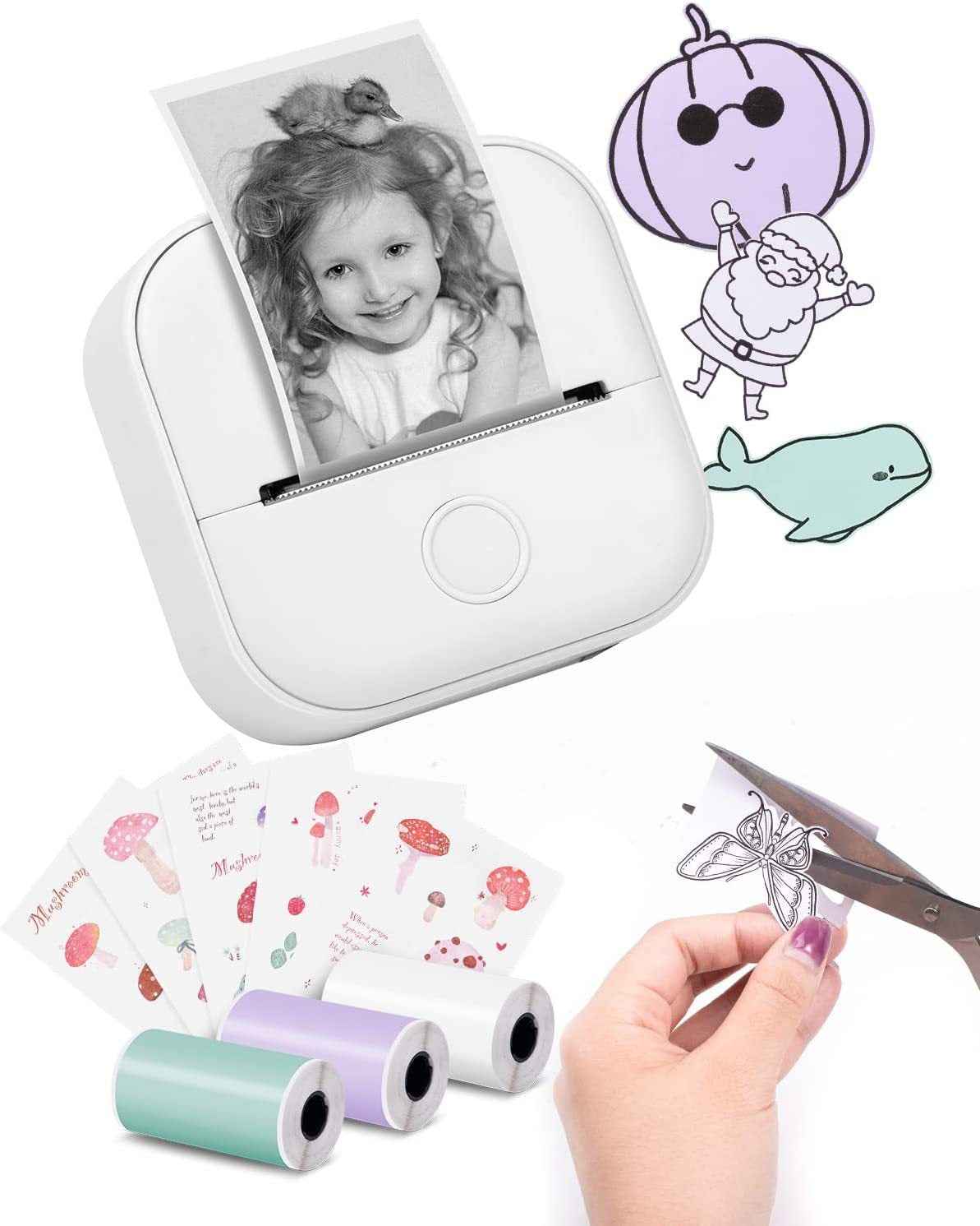 Phomemo T02 Label Maker Thermal Sticker Printer with 3 Roll Paper White