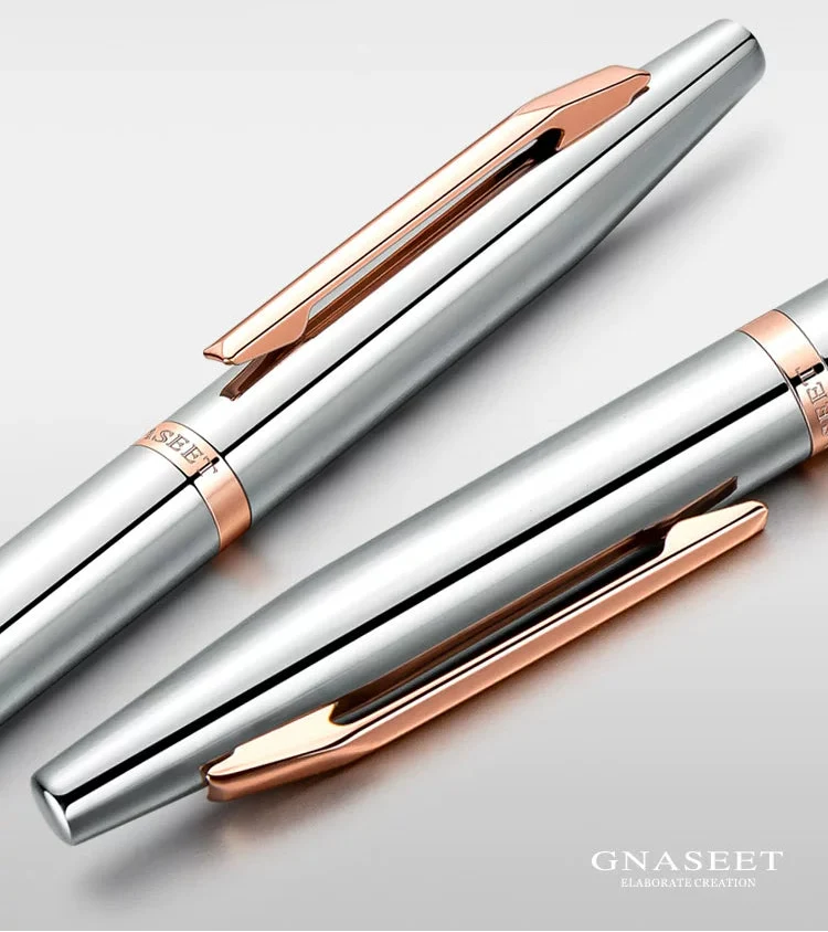 GNASEET Silver Chrome Metal Ballpoint Pen – Brass Cartridge, Polished Metal Body | 139x12x10mm