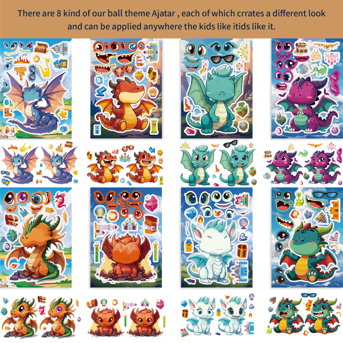 Make a Face Cartoon Charizard DIY Stickers for Kids 24 Sheets