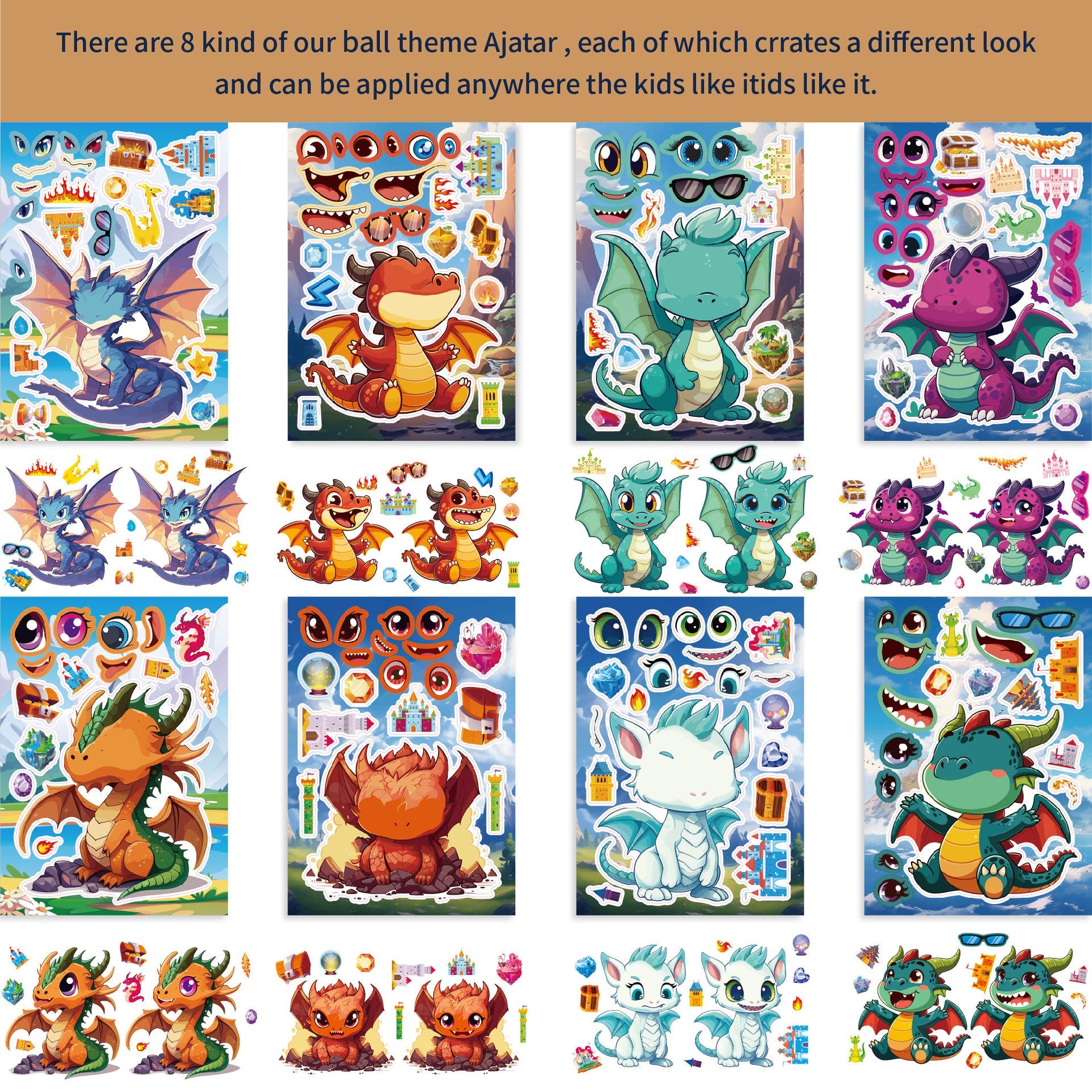 Make a Face Cartoon Charizard DIY Stickers for Kids 24 Sheets