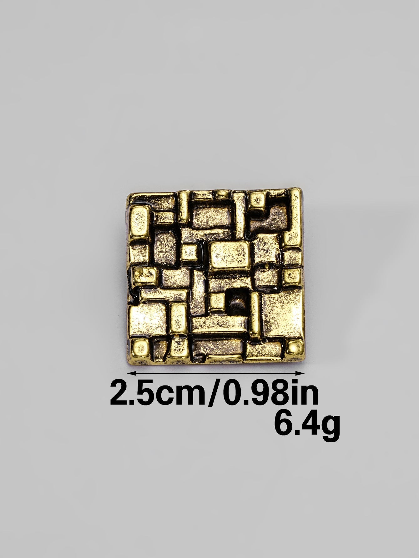 Goldfarbener Metallknopf mit Vintage-QR-Code Muster, quadratisch, 2,5 cm