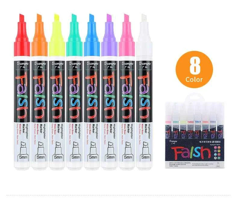 Guangna Fluorescent Board Pop Markers – 5mm Tip 8/12-Color 8 Color