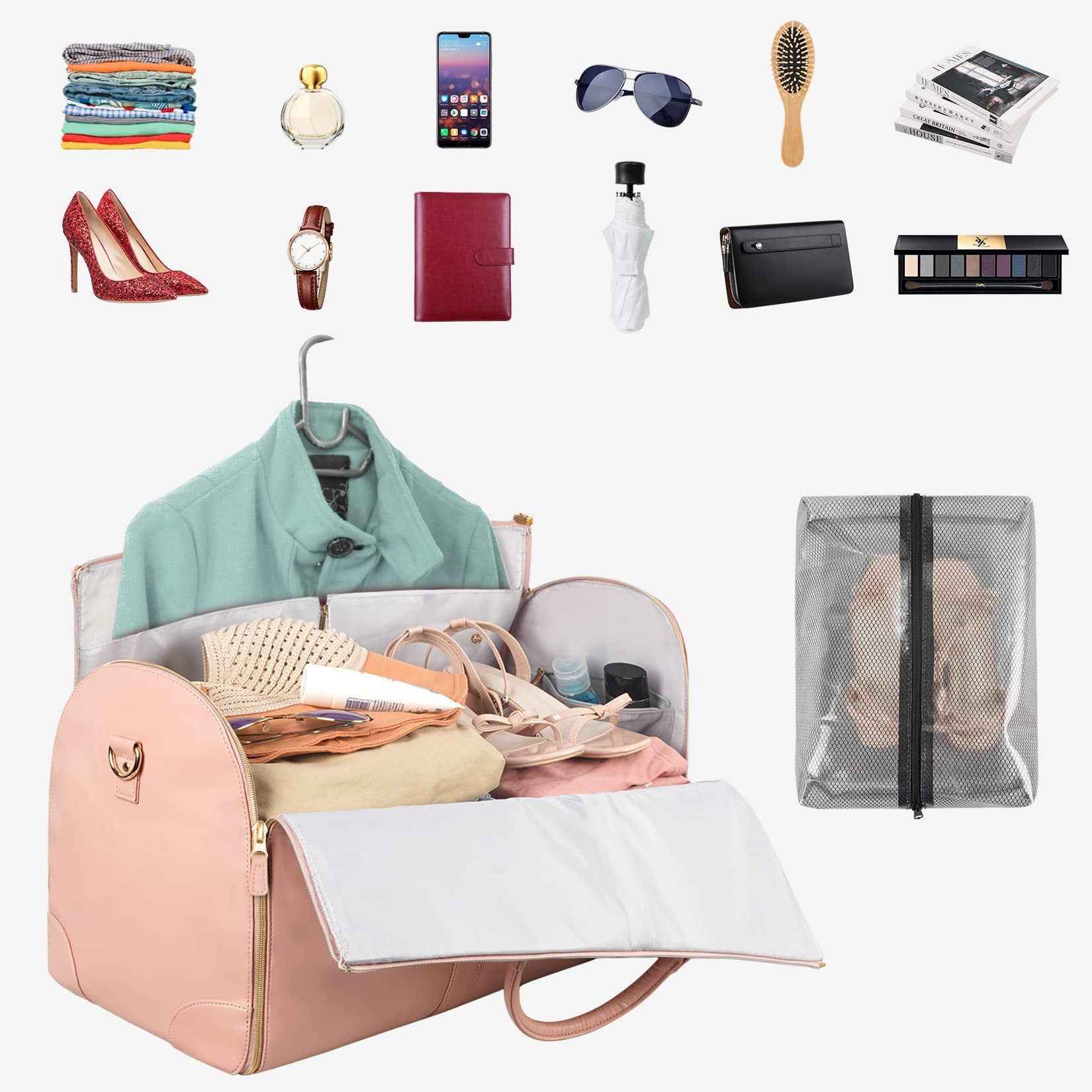Large PU Leather Foldable Garment Duffle Travel Bag with Shoe Pouch