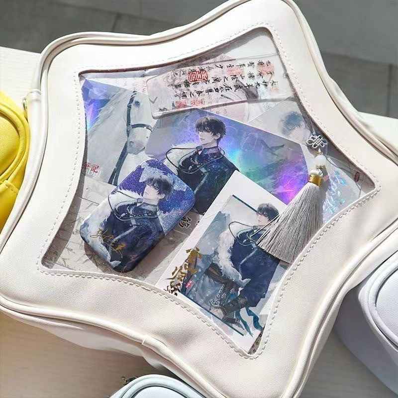 Star Shape Ita Bag Y2K Pins Display PU Leather Backpack White