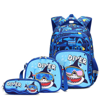 School Backpack Pencil Lunch Bag 3in1 for Boys and Girls Kids 4