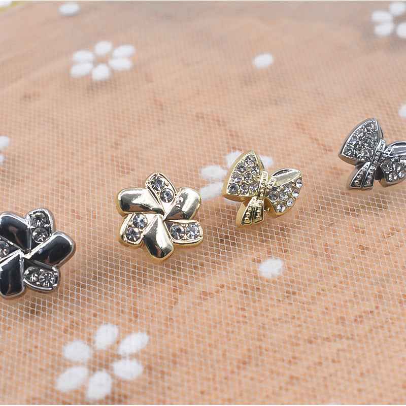 Assorted rhinestone shirt buttons: bow styles in silver and gold, 20pcs