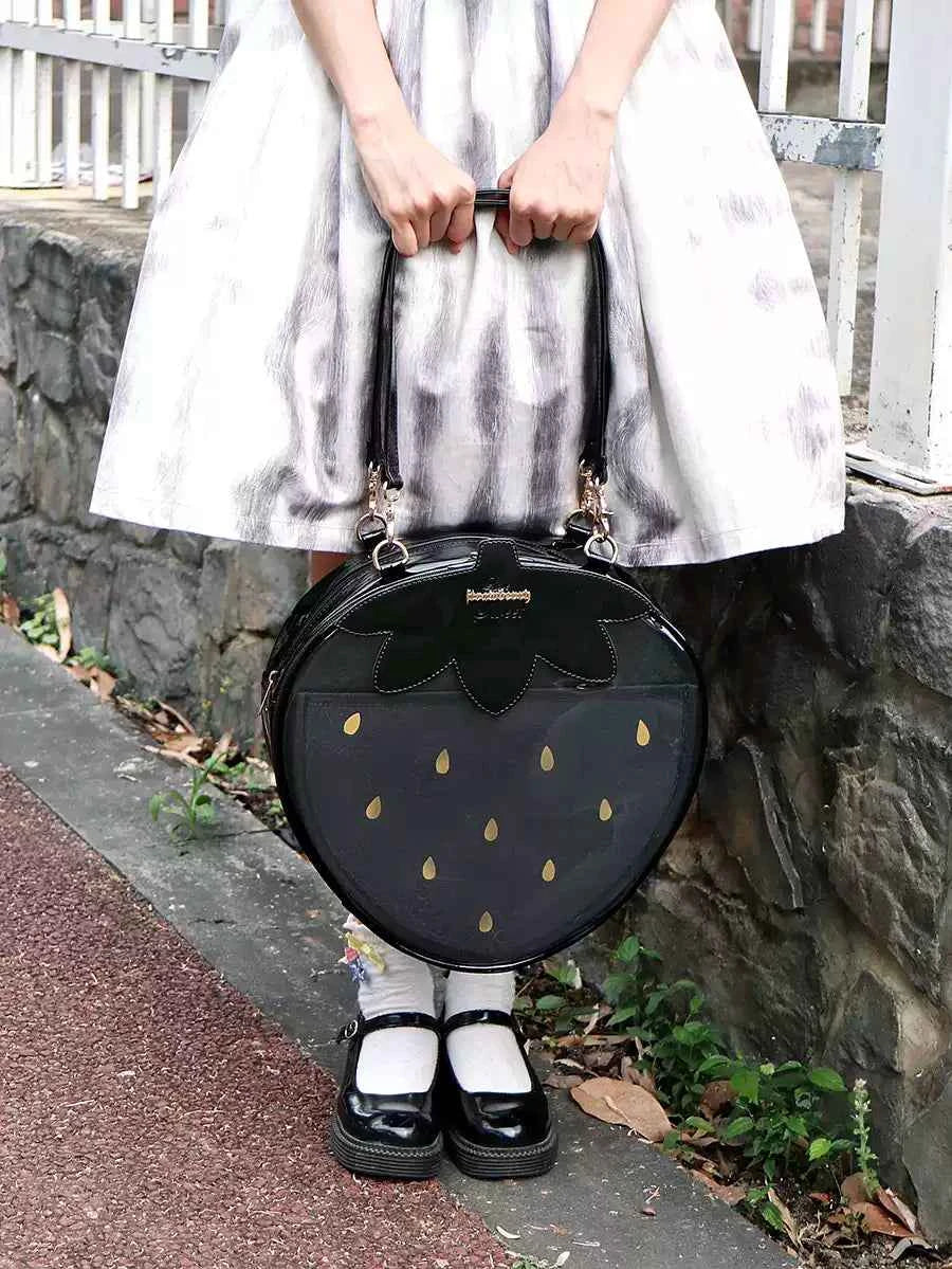 Strawberry Ita Bag A4 Size with Adjustable Shoulder Straps Black