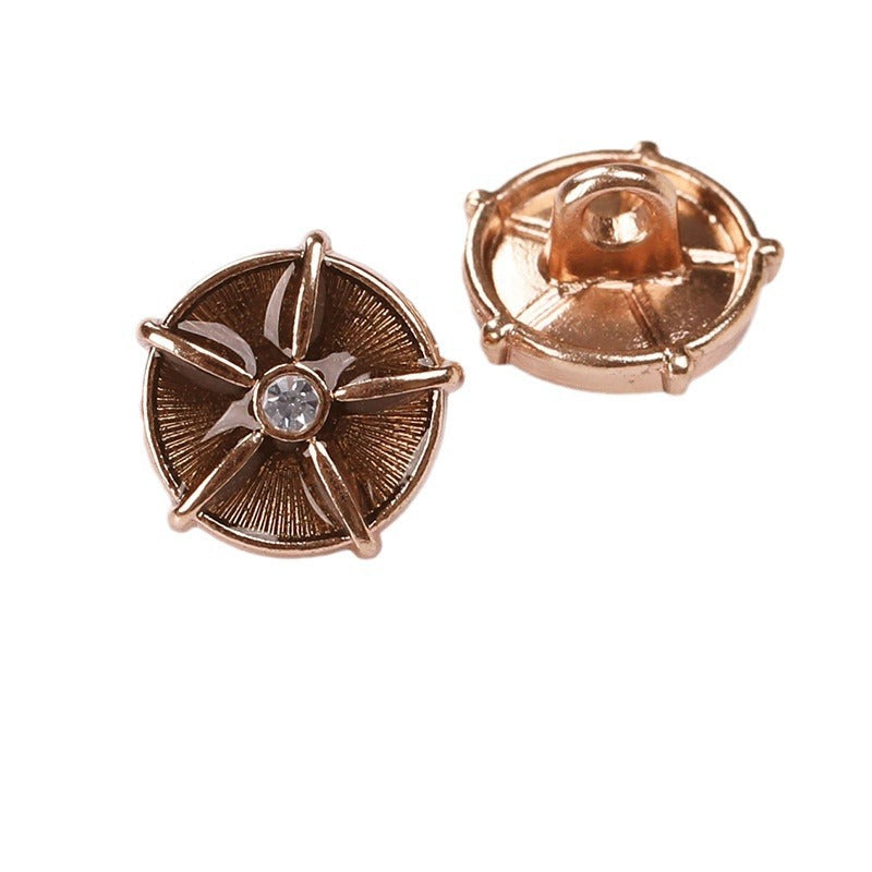 Goldfarbene Strassknöpfe mit schwarzer Emaille, Metall-Schank (Vorder- & Rückseite)