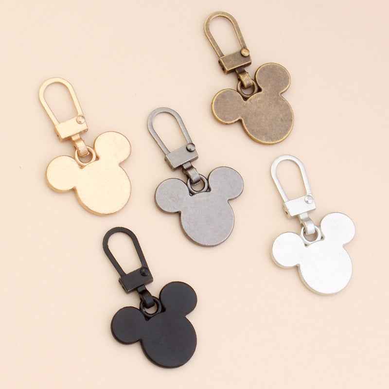Bear charm detachable zipper pulls with metal clips, mixed colors: gold, silver, dark and white
