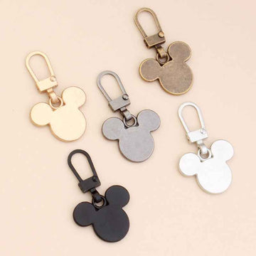 Bear charm detachable zipper pulls with metal clips, mixed colors: gold, silver, dark and white