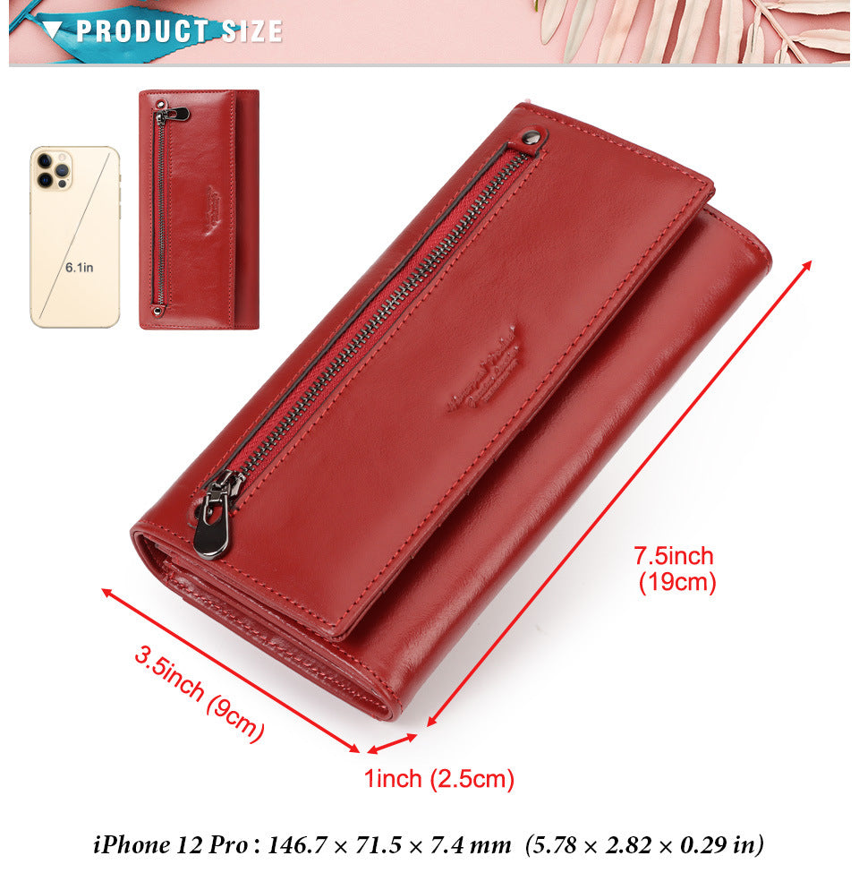 RFID Blocking Genuine Leather Long Clutch Wallet for Women