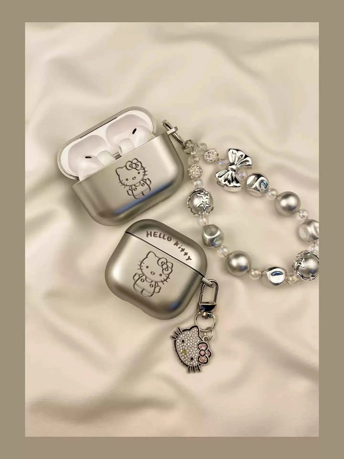 Premium Silver Electroplated Hello Kitty Apple AirPods Case
