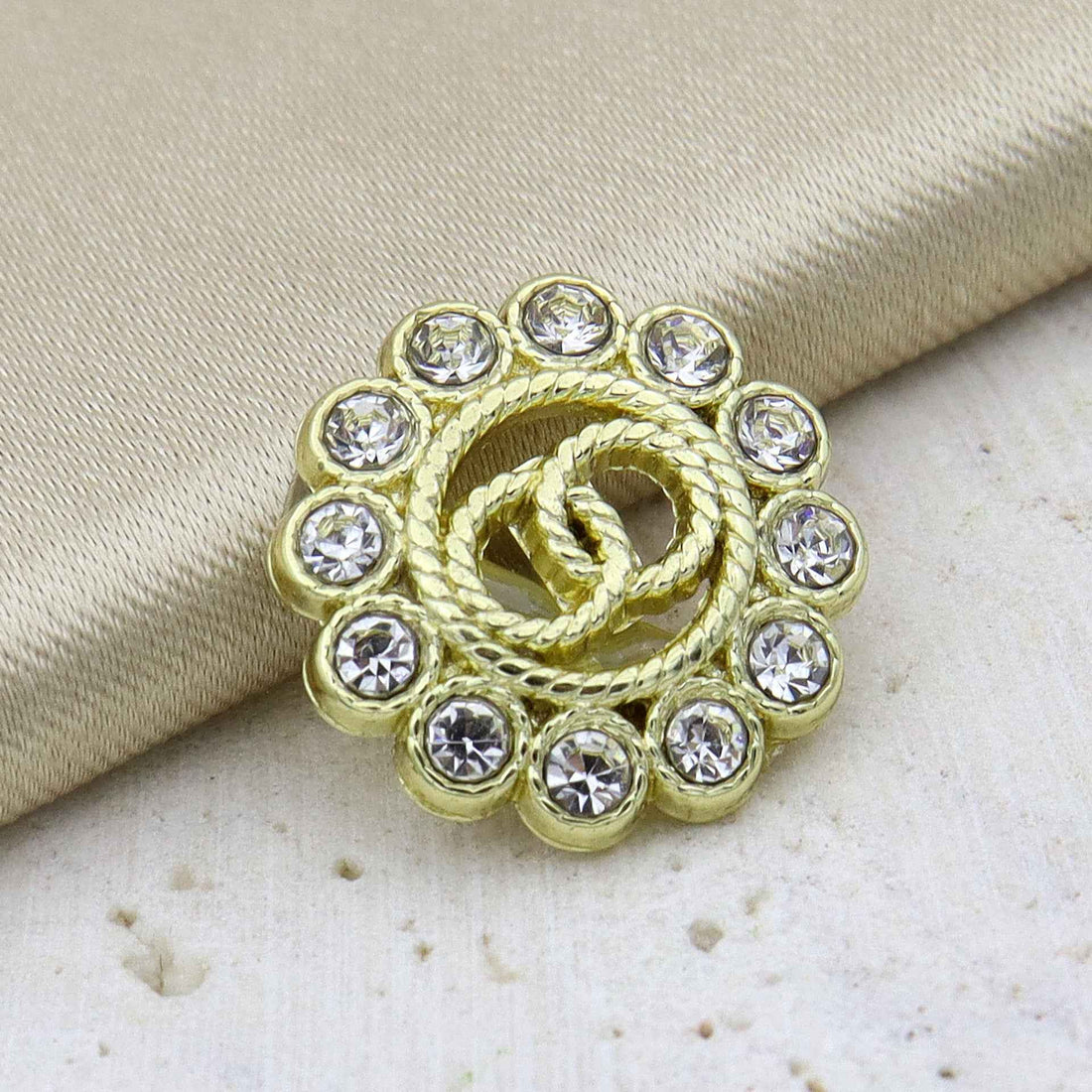 Strass-Knöpfe 15mm, doppelt Ring, hohl, gold/silber, Set mit mehreren Knöpfen
