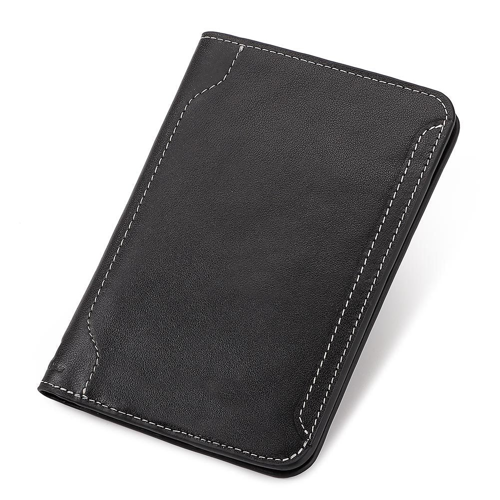 Top Grain Leather Passport Holder Travel Document Wallet Black