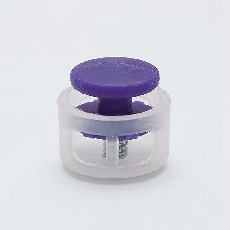 17mm Schnurstopper mit Feder, lila Druckknopf und transparentem Kunststoffkörper