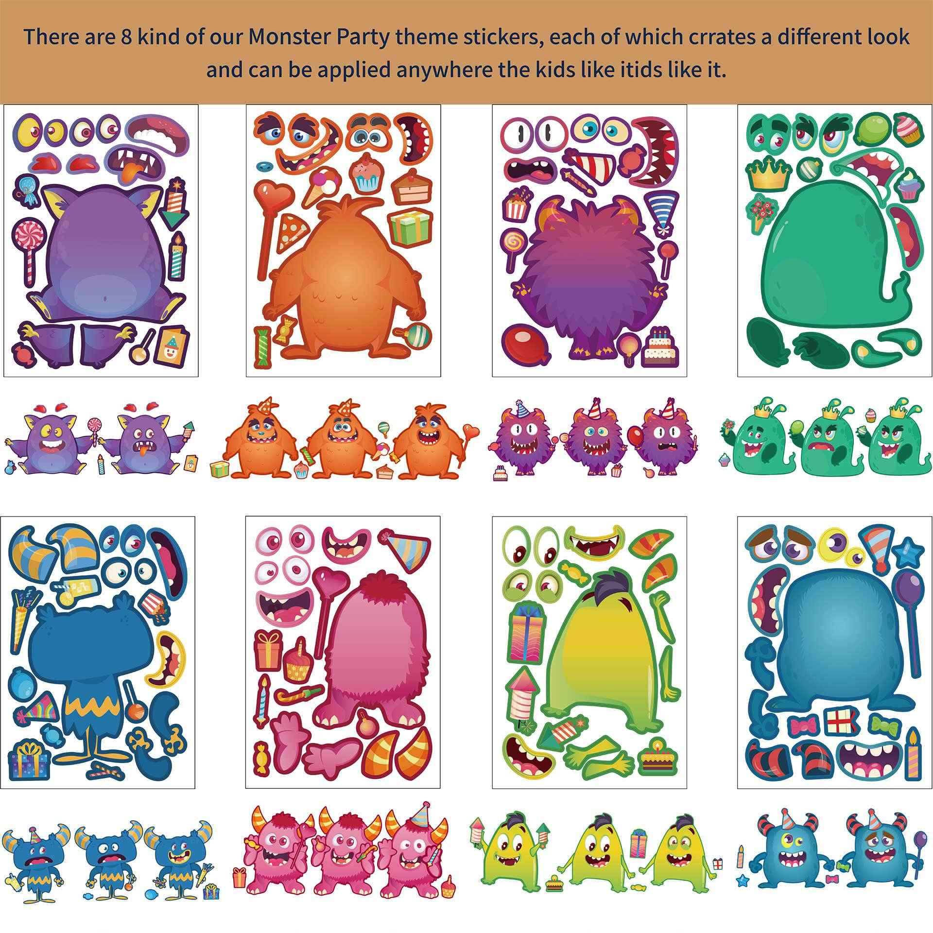 32 Sheets Monster Party Theme Make Your Own Stickers for Kids Birthday