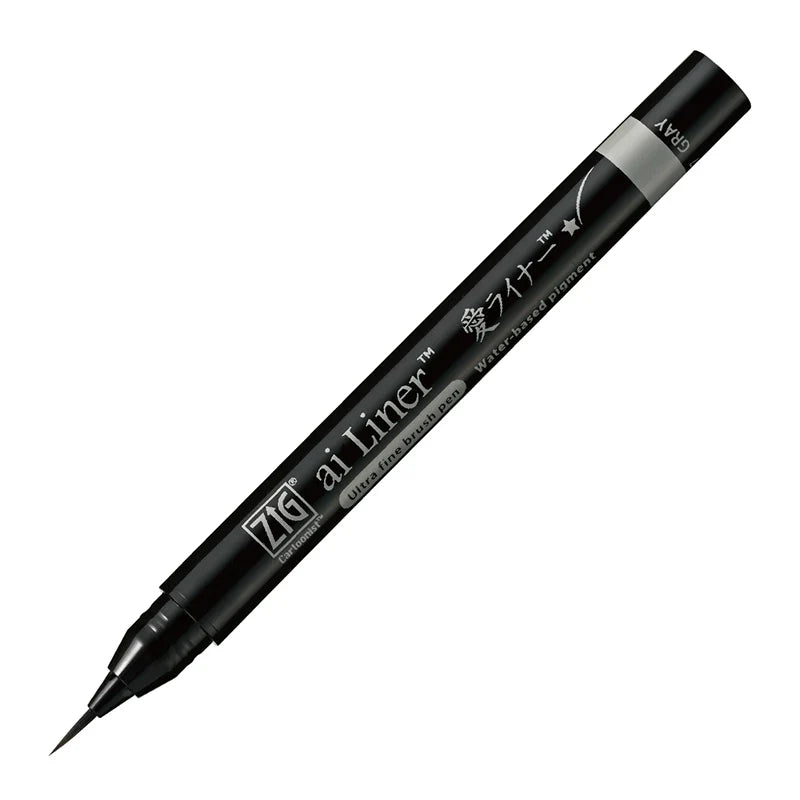 Kuretake ZIG ai Liner Ultra Fine Brush Pen – Black / Grey / Brown / Dark Brown | Inking, Illustration & Sketching | Japan Kuretake ZIG Grey