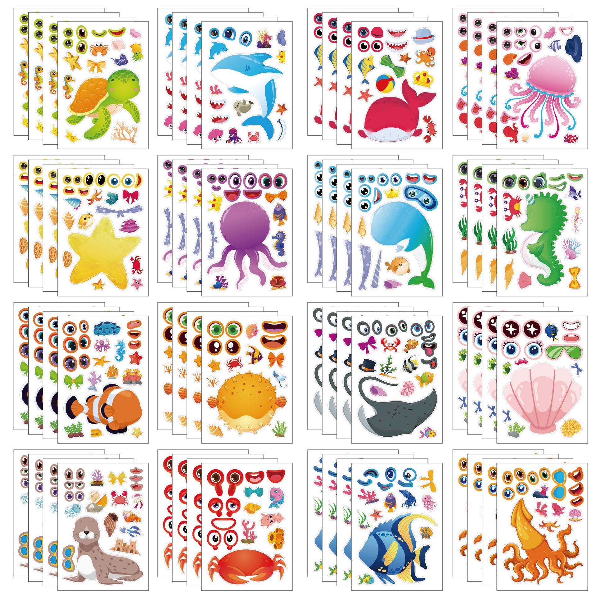 Make a Face Ocean Animals Stickers for Kids 32 Sheets