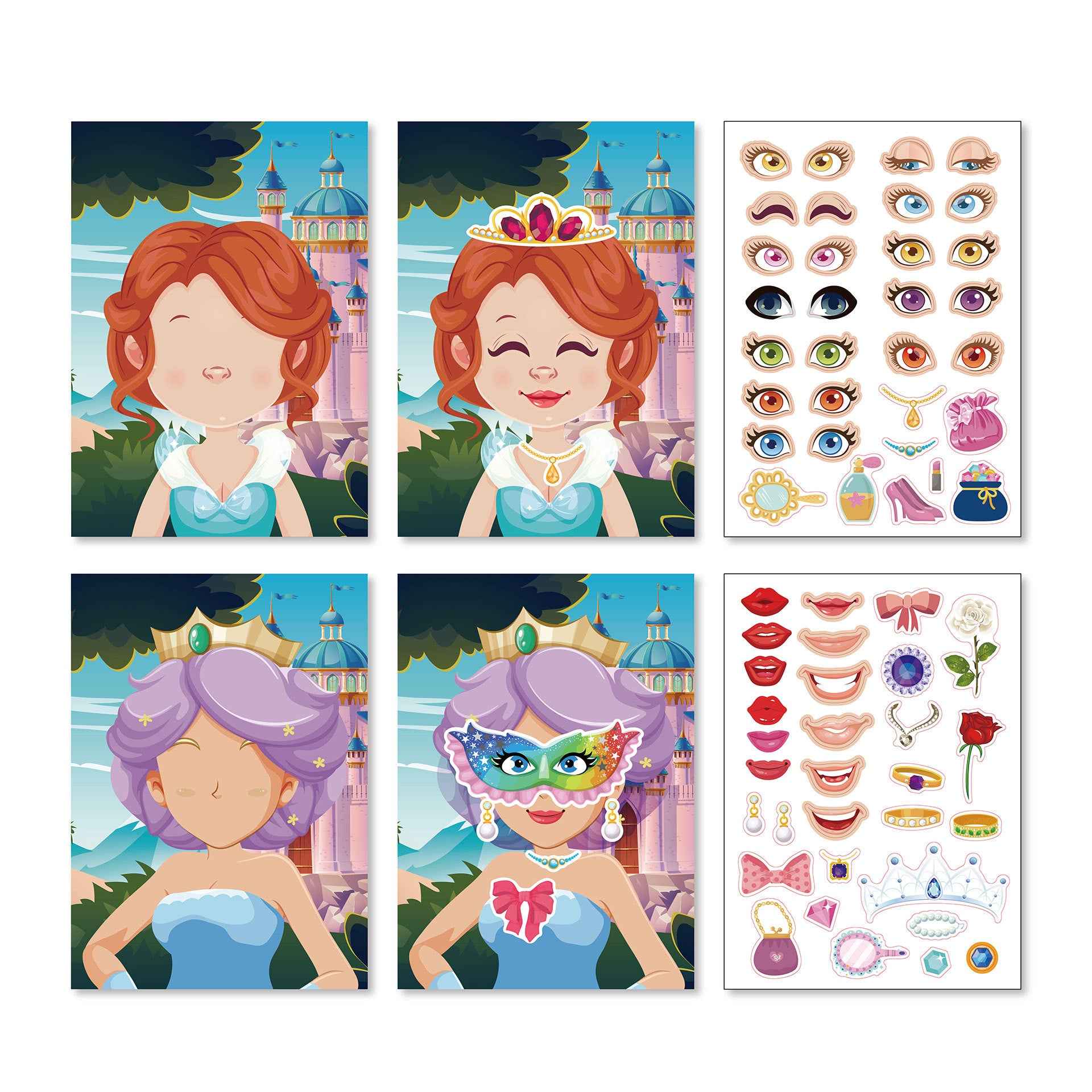 20 Sheets Princess Make a Face Stickers for Kids Girls