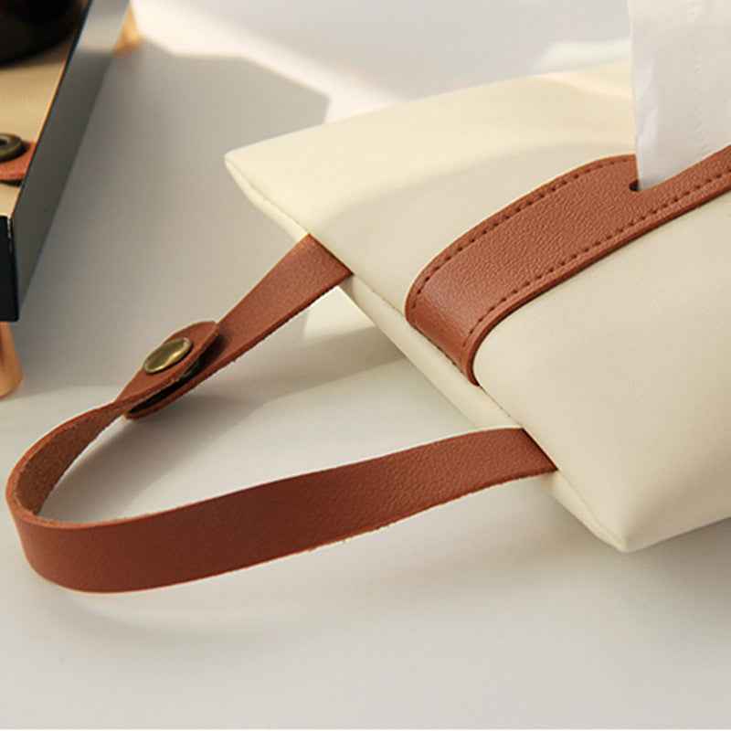 Hanging PU Leather Car Tissue Box Holder