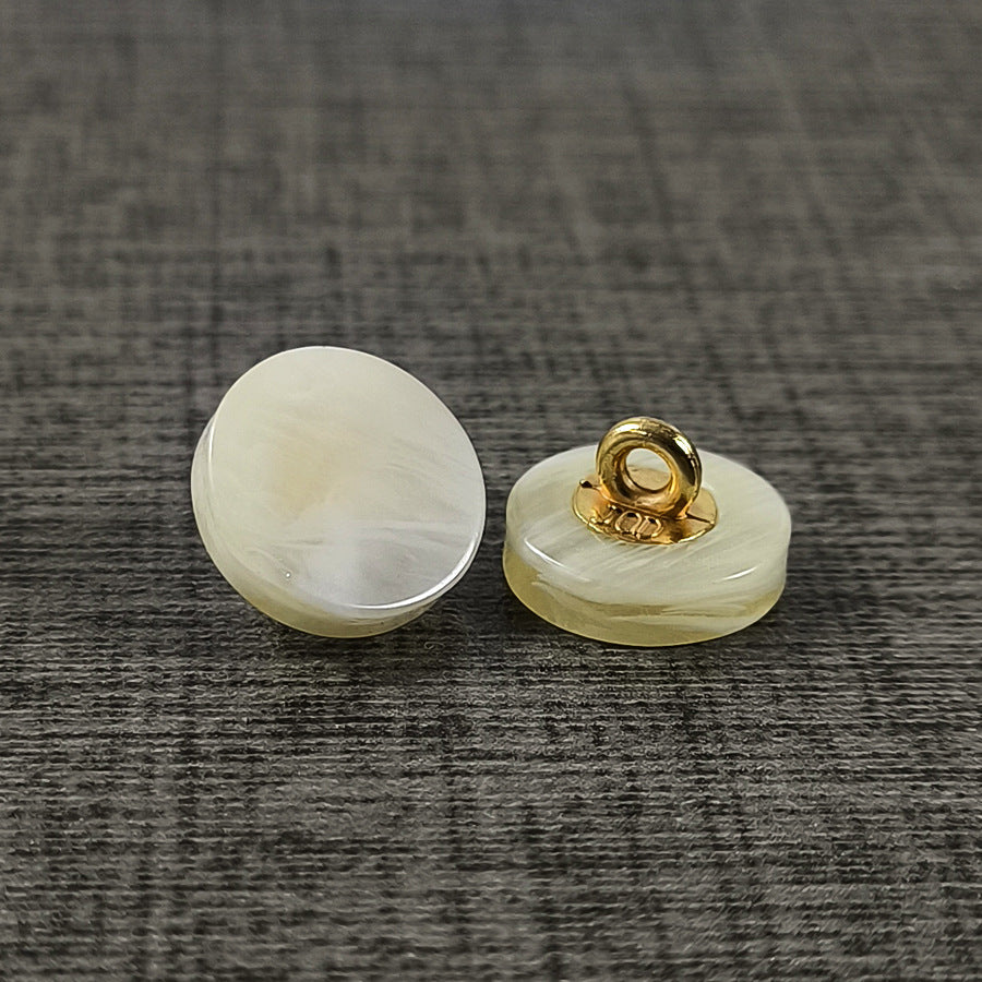 Faux agate resin shank buttons, green round with gold-tone metal shank