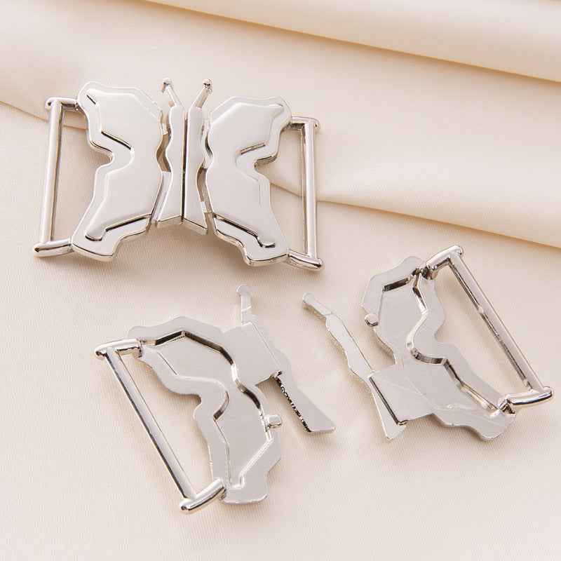 Set of 10 silver butterfly waist buckle clasps with open frame and prongs