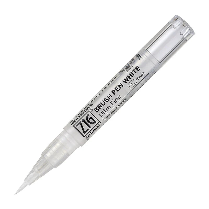 Kuretake ZIG Brush Pen White Ultra Fine – White Ink Highlight & Detail Brush Pen | Illustration / Manga / Mixed Media | Japan Kuretake ZIG